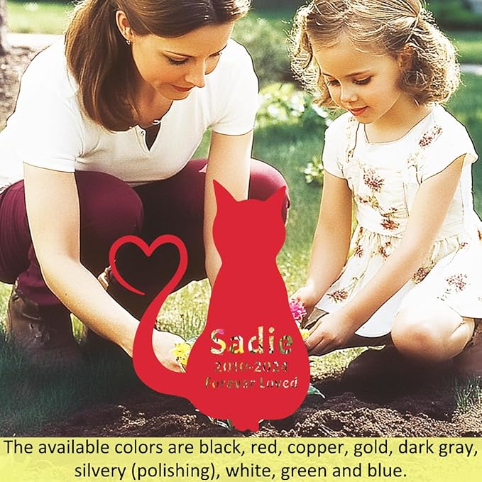 Personalized Cat Memorial Garden Stake with Heart, Custom Cat Memorial Grave Marker Pet Loss Sympathy Gift, Customized Outdoor Memorial Engraved Sign for Cat Cemetery Plaque Burial Marker