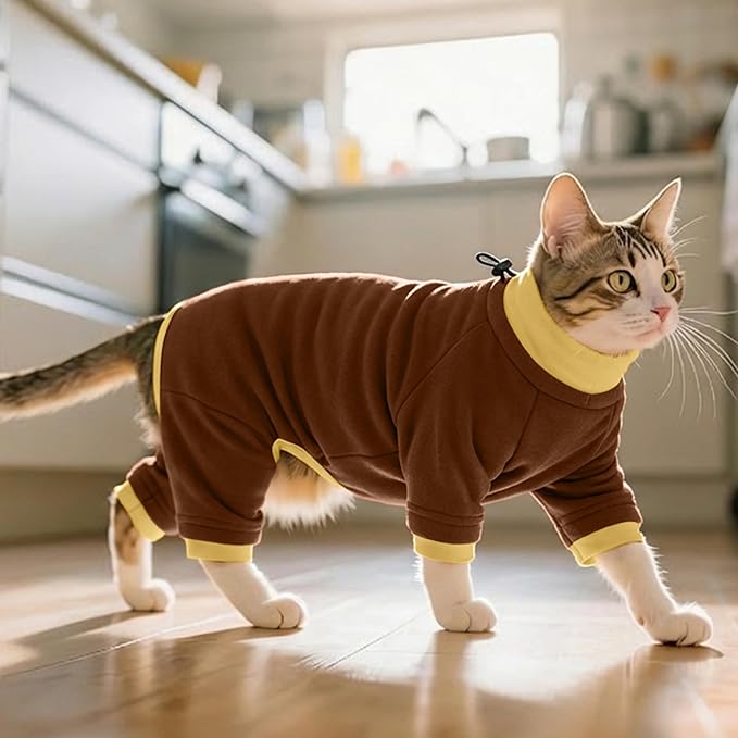 PUMYPOREITY Cat Hair Sticky Shirt – Breathable & Lightweight, Reduces Shedding Fur Pajamas, Prevents Licking Wounds After Surgery, Brown, M