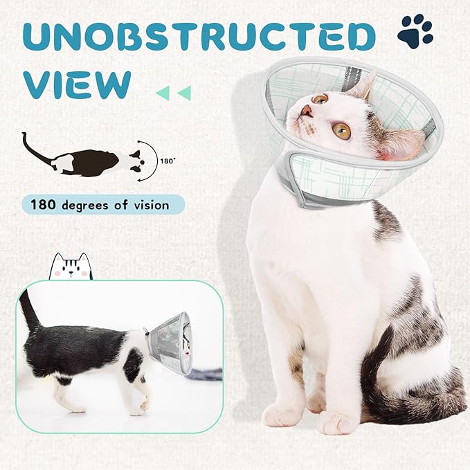 Supet Cat Cone Collar Soft, Air Mesh Recovery Collar to Stop Licking, Breathable Neck Cone Alternative, Lightweight Cat Head Cone Anti Scratch (Green,S)