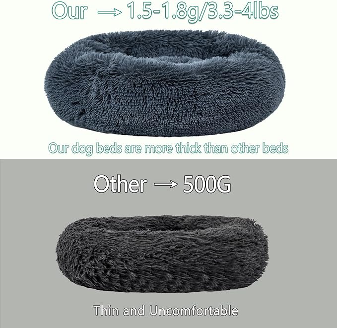 Calming Dog Bed for Medium Dogs Cats, Puppy 31'' Round Anti-Anxiety Warm Fluffy Plush Faux Fur Bed, Soft Anti-Slip Donut Washable, Cozy Medium Puppy Bed, Fits up to 50 lbs Pets