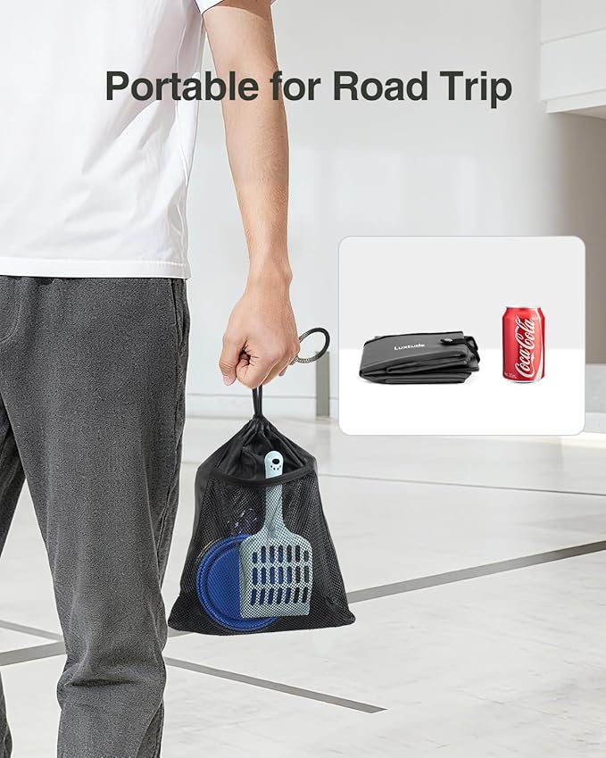 Luxtude Portable Litter Box for Cats, Collapsible with Travel Carrying Bag, No Odor and Waterproof for Car, Road Trip, Hotel Room