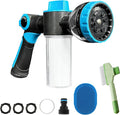 Dog Washing Hose Attachment, 10-in-1 Soap Sprayer Moden Garden Hose Nozzle with 100cc Soap Dispenser, Dog Wash Supplies with Dog Bath Brush & Pet Comb, Foam Gun Car Wash Sprayer (Blue)