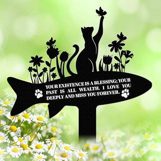 Pet Grave Markers Cat,Metal Cat Memorial Garden Markers Decorations for Cemetery,Pets Waterproof Grave Stakes Plaque Pet Headstone Garden Memorial Graves(13.3 x 11.34 in)