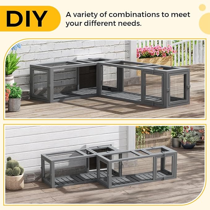 COZIWOW Wooden Cat Play Tunnel with Platforms | Configurable Window Catio | Multi-Combination Extendable Cat Run for Indoor/Outdoor Use | Small Pet Play Enclosure