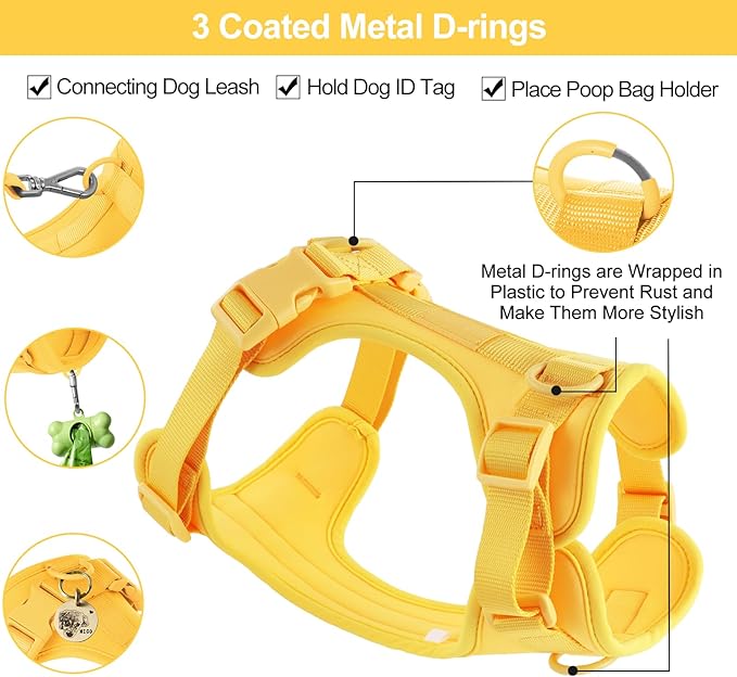 No Pull Lightweight Dog Harness: Adjustable Durable Breathable Mesh Pet Vest Harness with Soft & Comfortable Cushion, for Small Medium Large Dogs (XS, Butter Yellow)