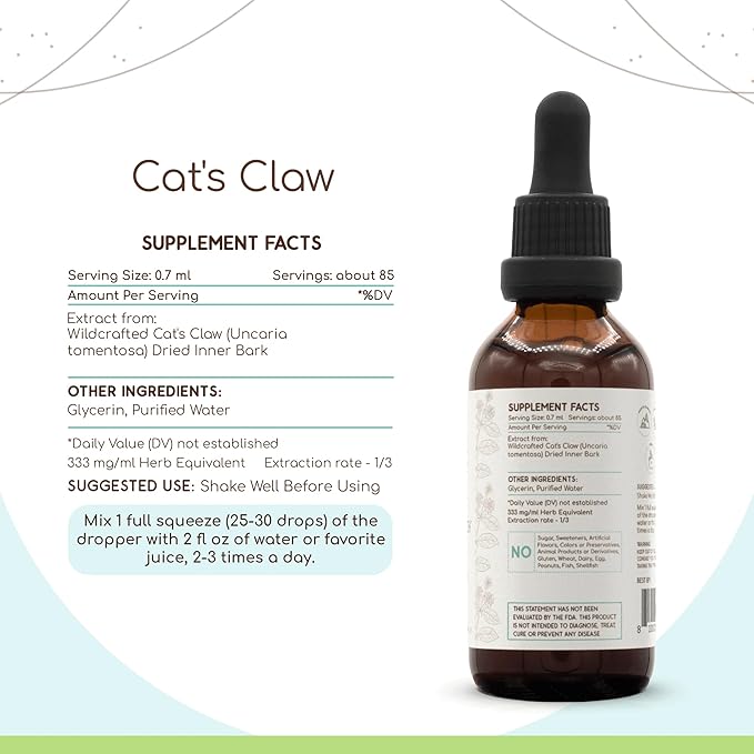 HerbEra Cat's Claw B60 Alcohol-Free Herbal Extract Tincture, Super-Concentrated Cat's Claw (Uncaria Tomentosa) (2 fl oz)