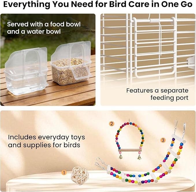 24.8 Inch Bird Cage,Parakeet Cage with Ladder,Swing,Perch,2 Feeders,Small to Medium Birds Cage for Cockatiels, Lovebirds,Parrot (Black)