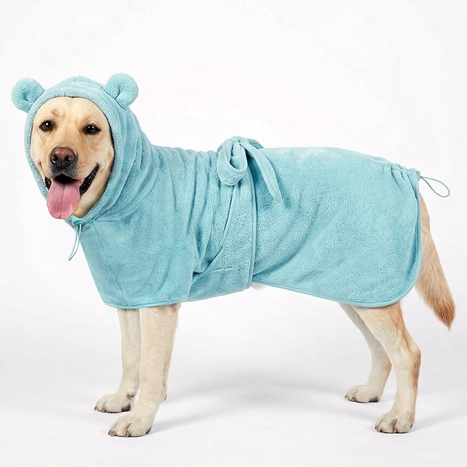 KOOGALSmall to Medium Size Dog Bathrobe, Quick Drying Super Absorbent Used for After Bathing, Warm Dog Towels, Adjustable Hoodies and Belts for Pet Dogs Bath Clothes Products(Blue, L)
