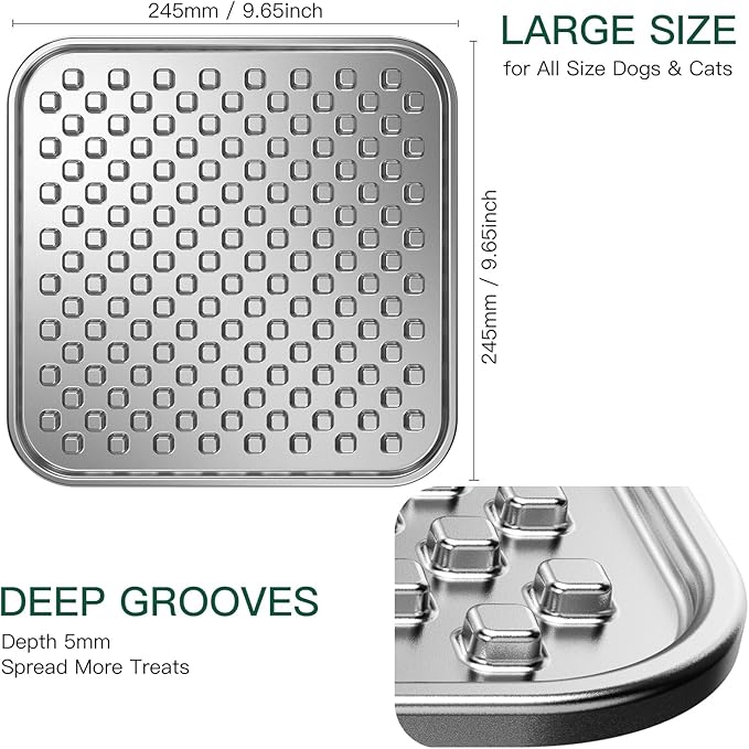 Dual Wall Stainless Steel Large Lick Mat for Dogs & Cats, Chew-Proof Slow Feeder, Anxiety Reducer, Whisker-Friendly for Cats, Non-Slip Heavy Duty Base, Raw Feeding Pad, Dishwasher Safe [Large-2Pack]