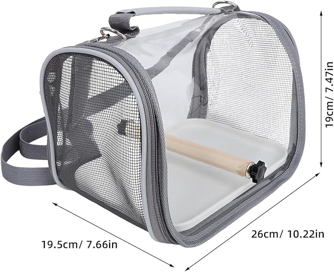 SEWACC Portable Bird Carrier Cage with Wood Perch, Small Gray Travel Birdcage for Parakeets and Lizards, Lightweight Pet Bird Transport Bag for Hiking and Outdoor Trips
