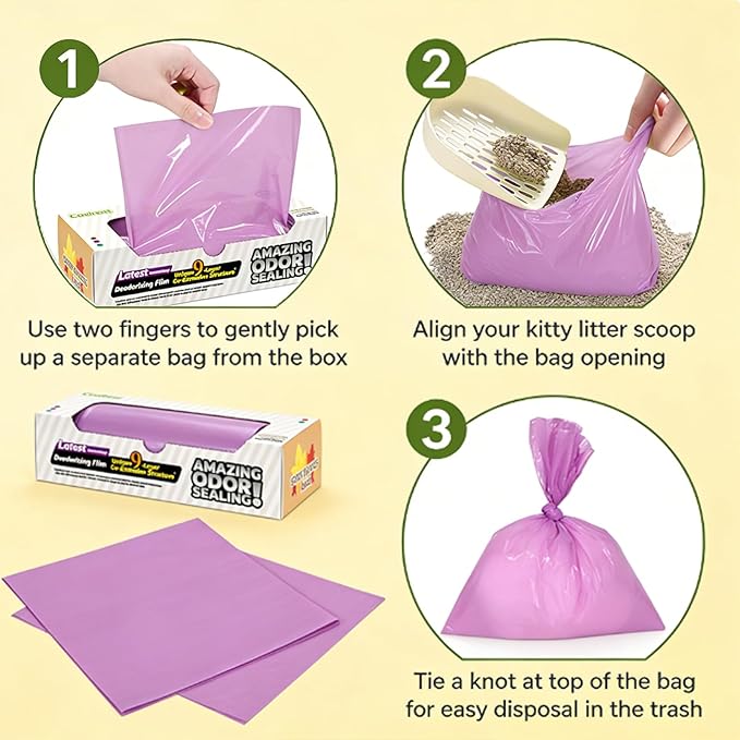 Odor-Sealing Cat Litter Bags - 100 Count Unscented Cat Poop Bags with Strong Odor Control, Leakproof & Durable Pet Waste Bags (Size:XL, Color: Purple)