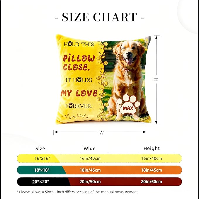 Photo Pet Memorial Throw Pillow | Personalized Custom Pillow, a Warm & Comforting Gift for Remembering Beloved Dogs and Cats
