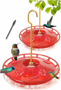 eWonLife Clear Ruby Hummingbird Feeders for Outdoors, 2 Pack 16OZ Leak Proof Saucer Humming Bird Feeder with Integrated Ant Moat, Bee Proof 5 Feeding Ports, Brush, Hanging Garden Decor for Mom