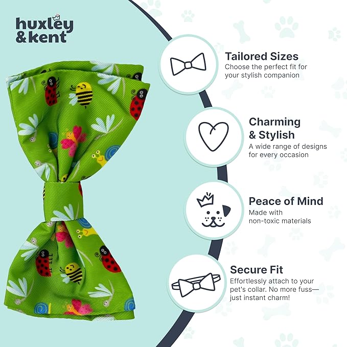 Huxley & Kent Pet Bow Tie for Dogs & Cats - Spring Theme Adjustable Hook & Loop Collar Accessory - Cute & Comfortable for Holidays & Celebrations - Garden Party, Small