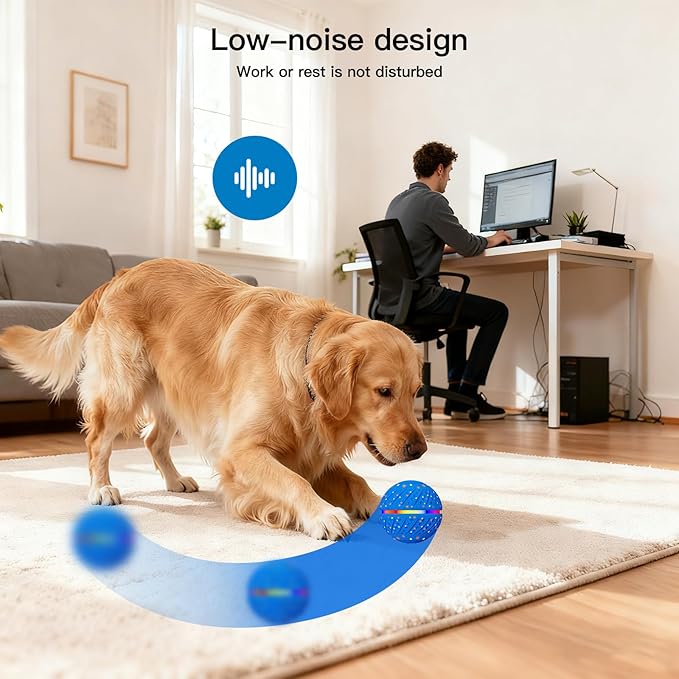 Interactive Dog Toys: Self Rolling & Bouncing Ball to Keep Them Busy, 3 Modes, Type-C Fast Charging, Durable E-TPU & IP54 Waterproof - Best for Small/Medium Breeds & Puppies (Blue, Medium)