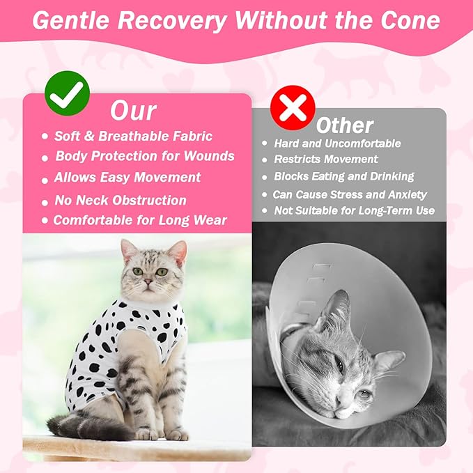 Cat Recovery Suit Female Cats Onesie for Cats, Breathable Cat Surgery Suit for Surgical Abdominal Wounds Skin Diseases, Cute Kitten Spay Recovery Suit E-Collar Alternative Anti Licking