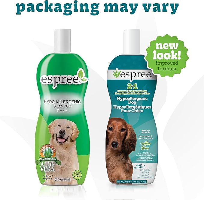 Espree Hypoallergenic Dog Shampoo & Conditioner, Tearless Formula with Aloe Vera, Sulfate-Free, Paraben-Free, Harsh Chemical and Dye-Free, Safe for Sensitive Skin, 20oz (Pack of 2)