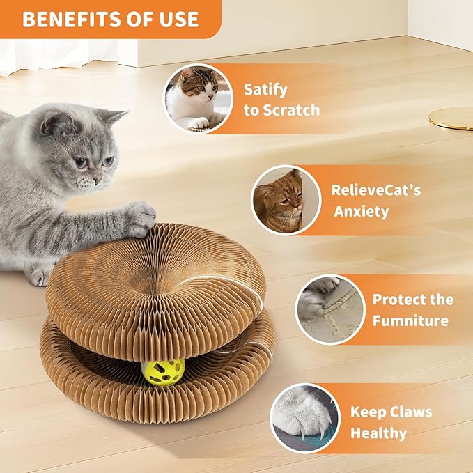 Collapsible Cats Cardboard Scratcher, Interactive Cat Toys for Indoor Cats, Scratch Pad Shape Shifting Ball Track with Bell, Magic Organ Cat Toy for Chase & Scratch Paw Toys for Kitties Pink