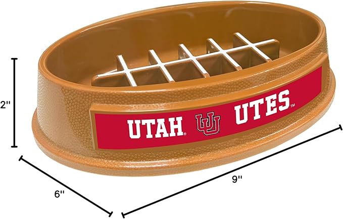 NCAA Super-Bowl - Utah Utes Slow Feeder Dog Bowl. Football Design Slow Feeding Cat Bowl for Healthy Digestion. Non-Slip Pet Bowl for Large & Small Dogs & Cats