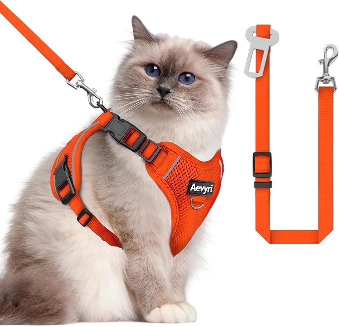 Cat Harness and Leash for Walking, 3 in 1 Adjustable Breathable Soft, Easy to Control Reflective Cat Harness Escape Proof, Cat Products, Orange, L