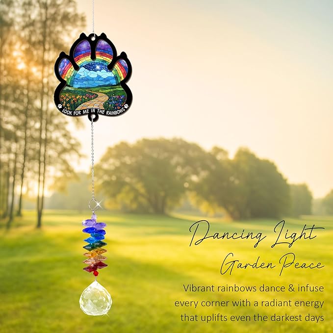 2 Layered Ornament Suncatcher - Mother's Day Father's Day Christmas Birthday Gifts for Pet Lover - Rainbow Bridge Suncatcher - Sympathy Ornament - Pets Remembrance - Paw Gift for Loss of Pet