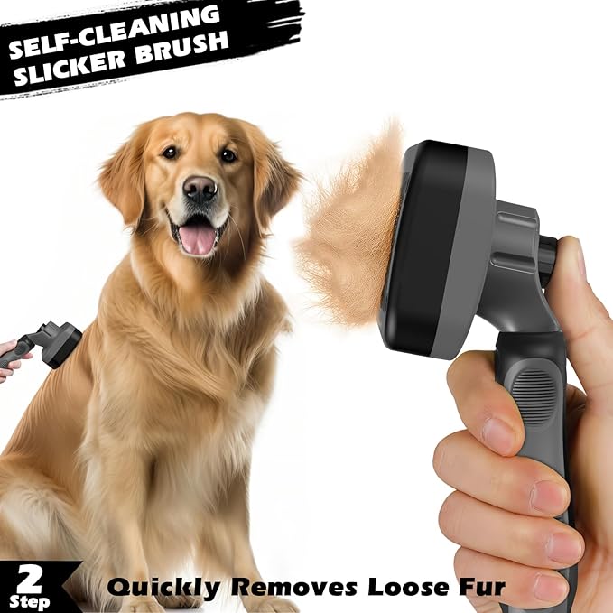 3PCS Self Cleaning Slicker Brush & Pet Grooming Rake & Flea Comb for Dogs,Cats and Horses | Double-Sided Dematting Comb & Skin Friendly Deshedding Grooming Tool | Premium Pet Supplies（Gray)