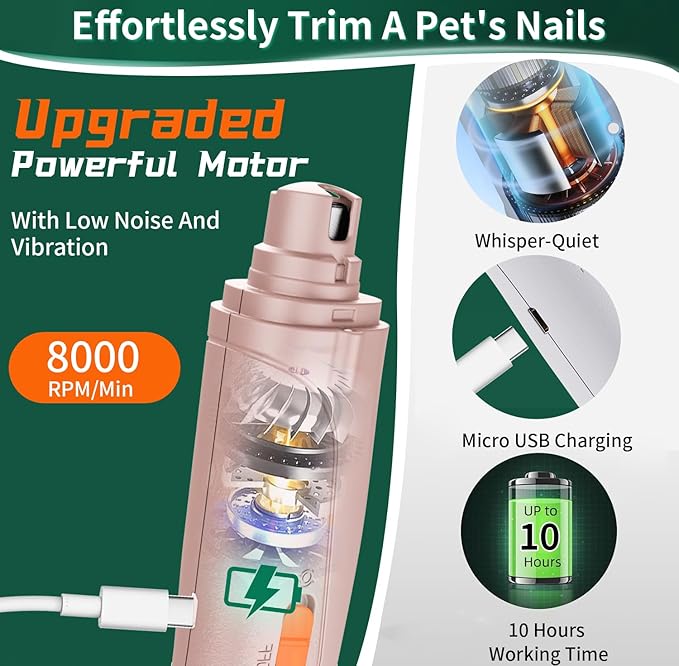2-in-1 Cat Nail Clippers & Dog Nail Clippers Trimmers for Large Medium Small Dogs Cats Claw Trimmer Quick Sensor and Safety Guard USB Rechargeable with 2 LED Lights Dogs Nail Trimmer
