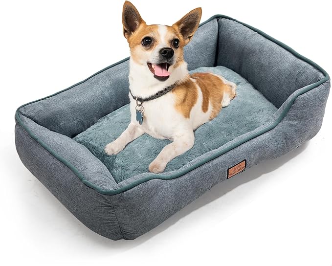 Small Dog Bed 26 Inch, Washable Plush Pet Sofa for Small Dogs & Cats, Soft Rectangle Puppy Bed with Non-Slip Base