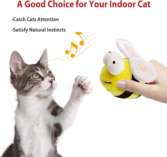 Gigwi Interactive Cat Set - Squeaky Feather Toys for Indoor Cats, 3PCS Plush Pack Including Mouse Hunt, Chase Bird, and Chirping Bee