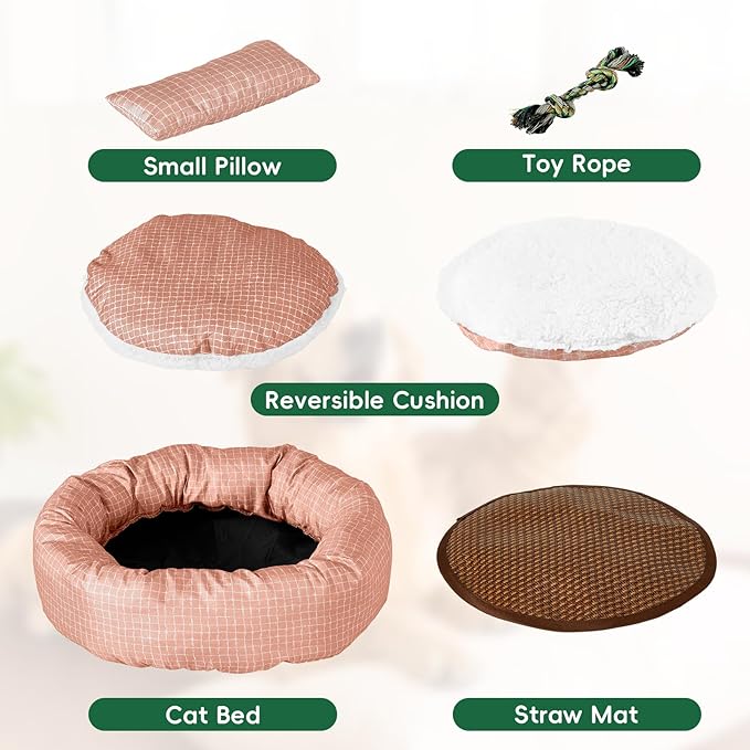 XXS Round Donut Cat Bed 18 Inch - Small Washable Cute Cat Bed for Indoor Cats, Cozy Soft Pet Bed for Crate, Carrier, Catio, Playpen, Wall Shelve, Replacement Cushion for Cat Desk Perch, Red