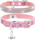 PUPTECK Basic Adjustable Cat Collar with Bling Diamond and Double Bells, for Kitten and Small Puppy, Fashion and Shining Dog Rhinestone Collars, 10-13 in, Pink