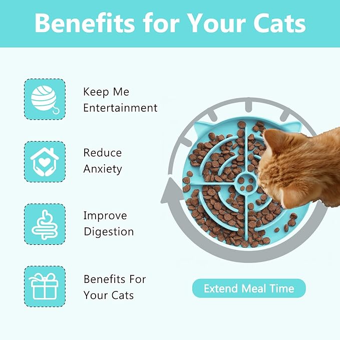 YINEYA 2 Pcs Silicone Slow Feeder Cat Bowl, Cat Slow Feeder for Food Training, Interactive Puzzle Bowls for Puppy, Kitten Dishes to Prevent Overeating, Treat Toys Suitable for Dry and Wet Food