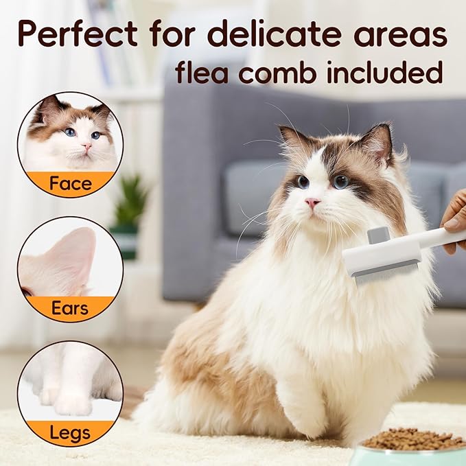 3Pcs Cat Brush, Cat Comb, Flea Comb for Cats Dogs, Dual-Sided Dematting and Deshedding, Dog Brush for Shedding Long Hair to Effectively Remove Thick Tangles or Matted Fur, White