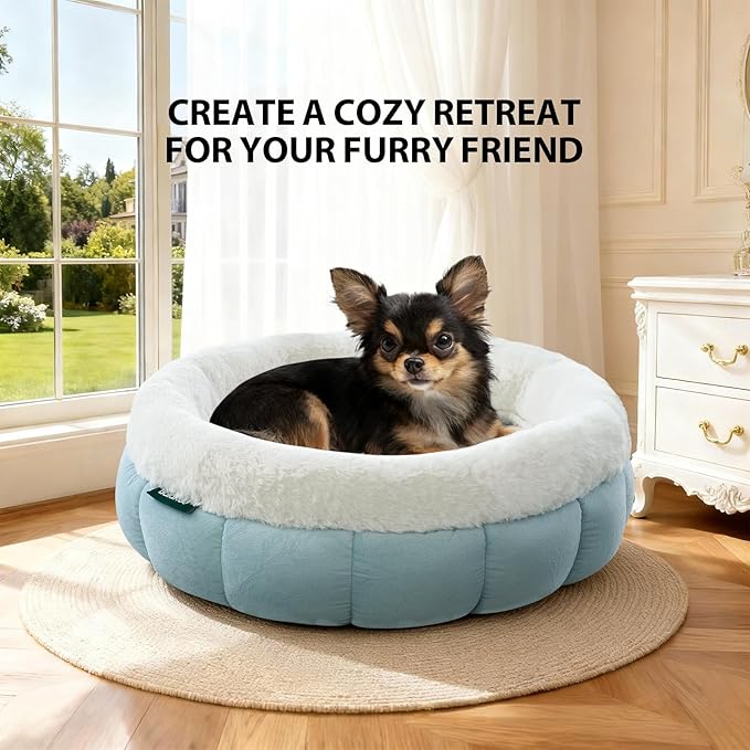 BALANCE Cat Beds for Indoor Cats, Washable Round Cat Bed, Cute Kitten Bed with Anti-Slip Bottom for Kitty and Puppy, 18 Inches, Dream Blue