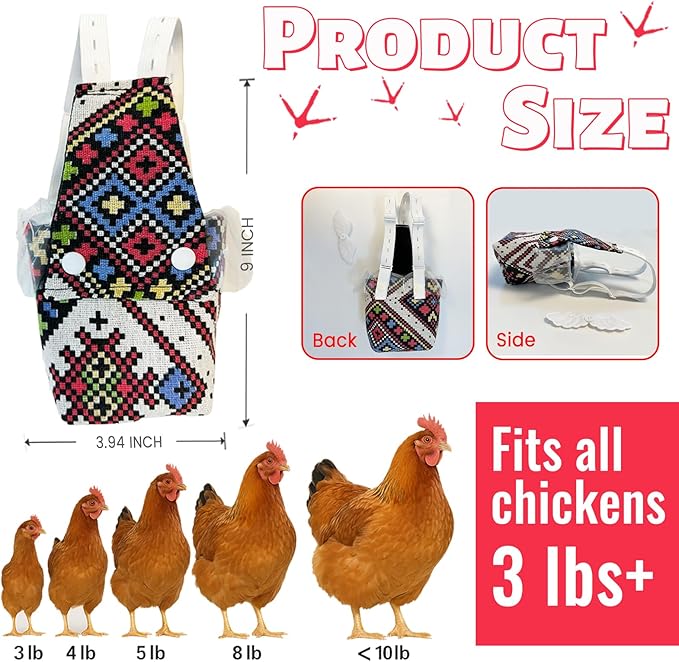 【3rd-Upgrade】 Reusable 3D Chicken Diapers for Indoor Chickens – Leak-Proof 3D Pouch with Replaceable Bag, Adjustable Straps & Cross-Back Design, Fit for Hens and Roosters(Plastic Bags not Included)