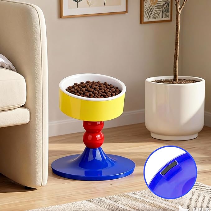 Cat Food and Water Bowls,Raised Cat Bowl,Three Adjustable Height Options, 20° Tiltable, 360° Rotatable, Raised Pet Bowl.Suitable for Small Dogs, Kittens, and Adult Cats.1 Piece, Color: Colorful