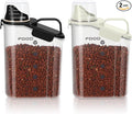 3-5LBS Airtight Pet Food Storage Container PBA-free,With Large Nozzle/Measuring Cup/ 4 Press Buckle for Dogs, Cats, Birds, Chicken Lndoor and Outdoor Use (Black + Beige) 2 Pack