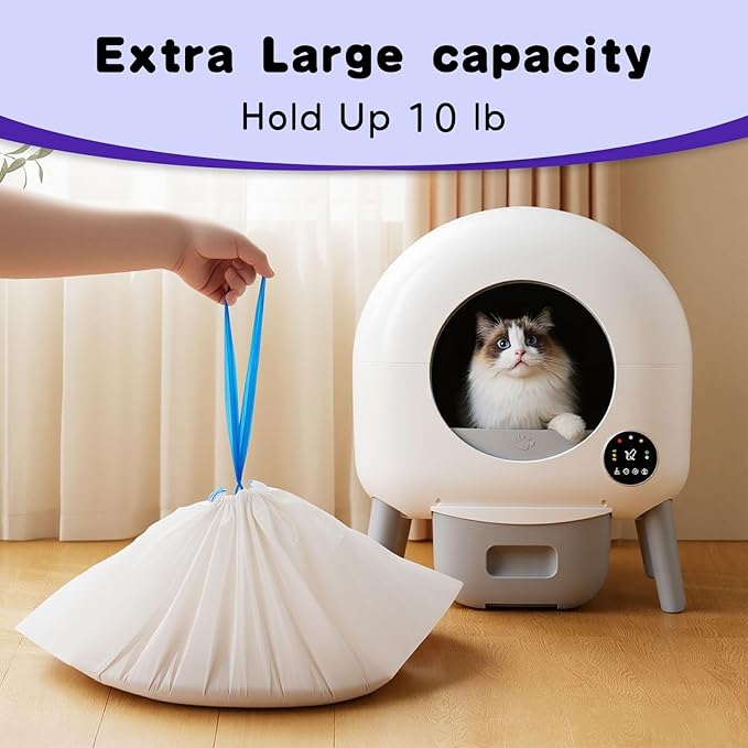 40-Pack Heavy Duty Cat Litter Box Liners for Fumoi & Paruuntys Self-Cleaning Litter Boxes, Leak-Proof Litter Bags with Drawstrings, Extra-Thick Automatic Litter Box Bags