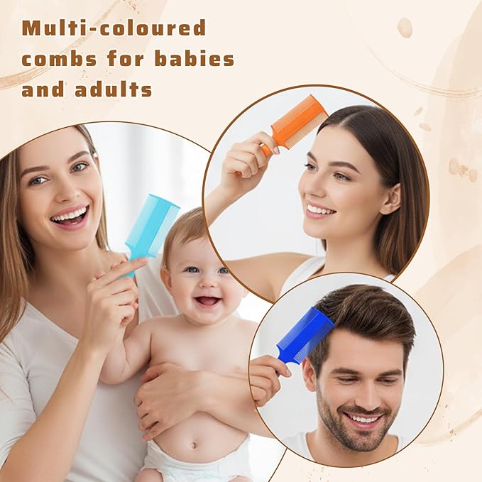 10Pcs Lice Combs Double Sided Fine Teeth Comb Plastic Head Nit Hair Combs for Newborn Babies Adults Dogs Kitten Dandruff Removal (5 Colors)