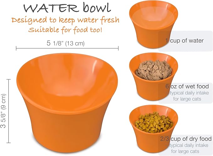 Elevated Cat Bowls for Water – Raised Bowl for Indoor Cats – Whisker Fatigue Shallow Cat Dishes – Vet-Recommended Height & Modern Pedestal Design – Non-Slip & Dishwasher-Safe – 8 oz, Orange