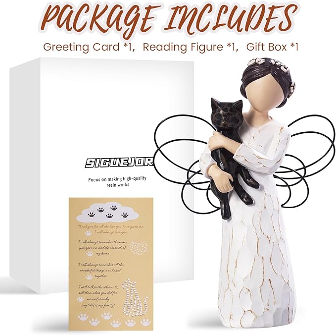 Cat Memorial Angel Figurine Statue for Cat Lovers in Memory of Their Beloved Cat (Black Cat)