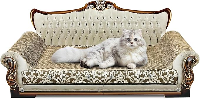 Luxury Cardboard Cat Scratcher Sofa Bed, Couch Shaped Scratching Board, Scratch Lounge with Catnip, Scratcher for Indoor Cats Large Grey