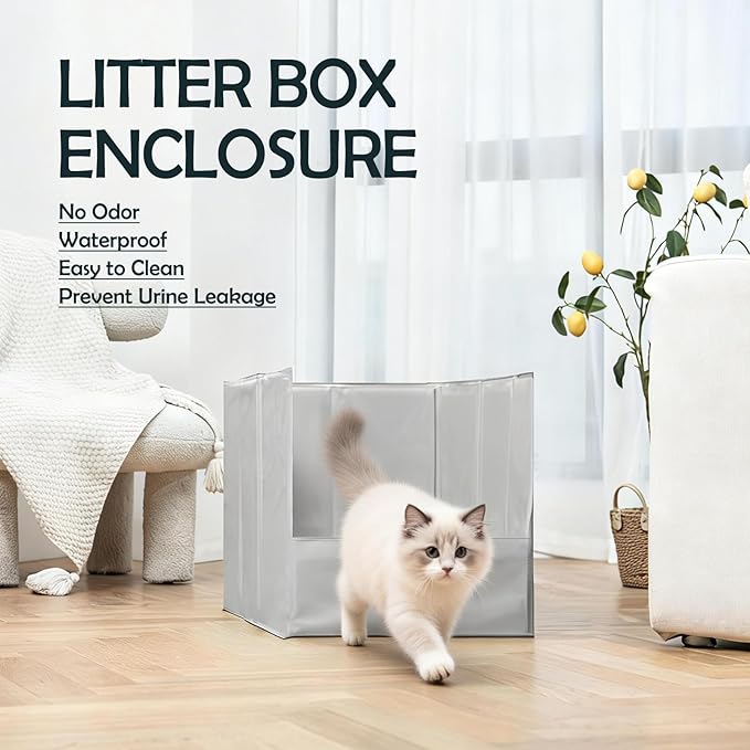 MEEXPAWS Cat Litter Box Enclosure Splash Guard Foldable 24.4 x 16.5 x 15.7 inch, Cat Litter Pee Shield Fully Waterproof Seamless, No Assembly Required, Portable, Wall Protector