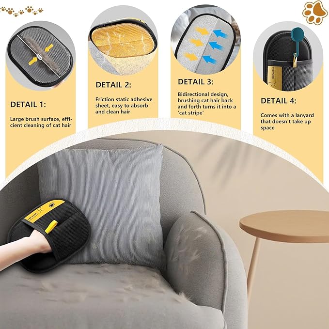 Electrostatic Pet Hair Removal Gloves | Effortless Deshedding for Dogs & Cats | Reusable & Machine Washable for Sofa, Car, Clothing & Beds (Black)