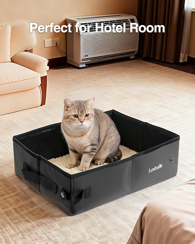 Luxtude Portable Litter Box for Cats, Collapsible with Travel Carrying Bag, No Odor and Waterproof for Car, Road Trip, Hotel Room