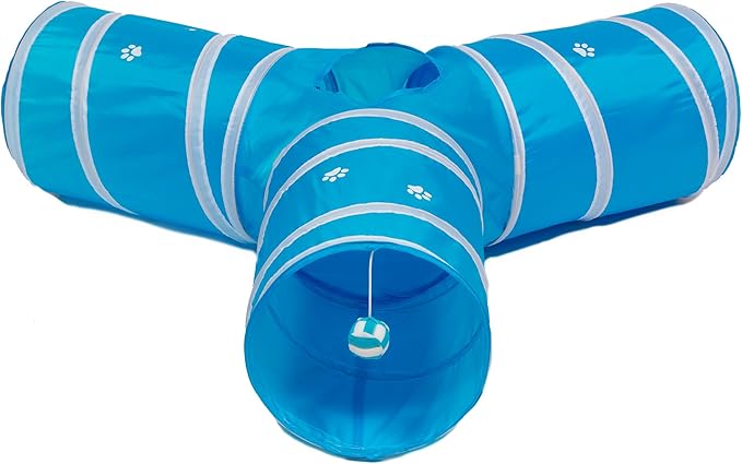 Cat Tunnel - Collapsible 3 Way Play Toy - Tube Fun for Rabbits, Kittens, and Dogs - Aqua