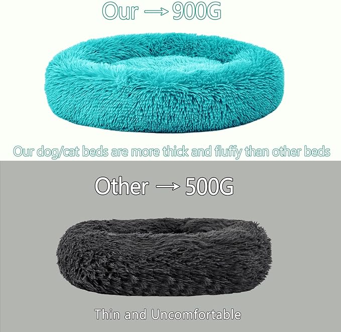 Calming Dog Bed for Small Dogs Cats, Kitty Puppy 23'' Round Anti-Anxiety Warm Fluffy Plush Faux Fur Bed, Soft Anti-Slip Donut Washable Small Pet Bed, Cozy Cat Puppy Bed, Fits up to 30 lbs Pets