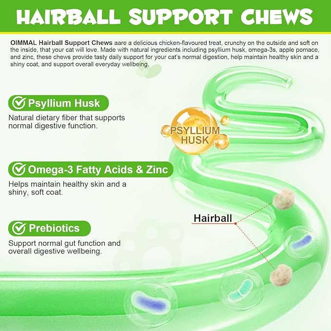 Hairball Treatment for Cats & Kittens, Cat Hairball Support Crunchy & Creamy Chews for Cats,Hairball Control & Relief Treats with Cat Grass,Apple Pomace & Omega-3 Fish Oil,Supports Healthy Skin Coat