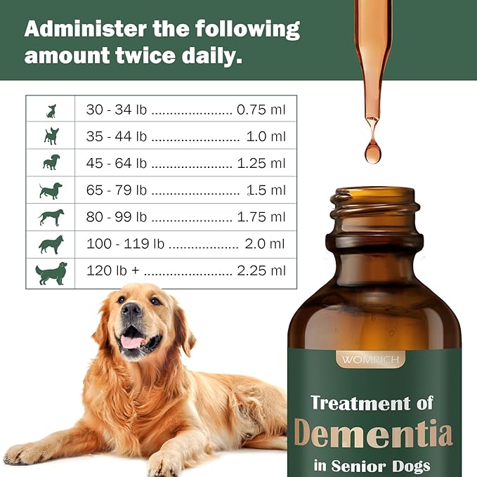 Senior Dog Supplements for Brain Health & Nervous System Support, Mushroom Supplement for Dogs, Dementia Supplement for Calming & Relaxation, Addresses Getting Lost, Social Withdrawal - 59 ML