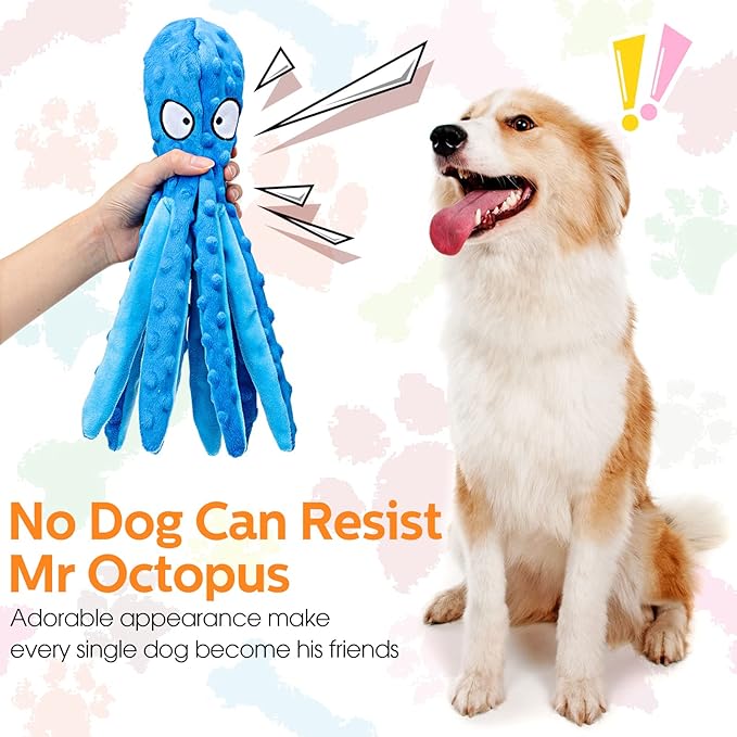 Vinsot 6 Pack Plush Octopus Dog Toy Octopus No Stuffing Crinkle Dog Toys Durable Interactive Pet Chew Toy for Puppy